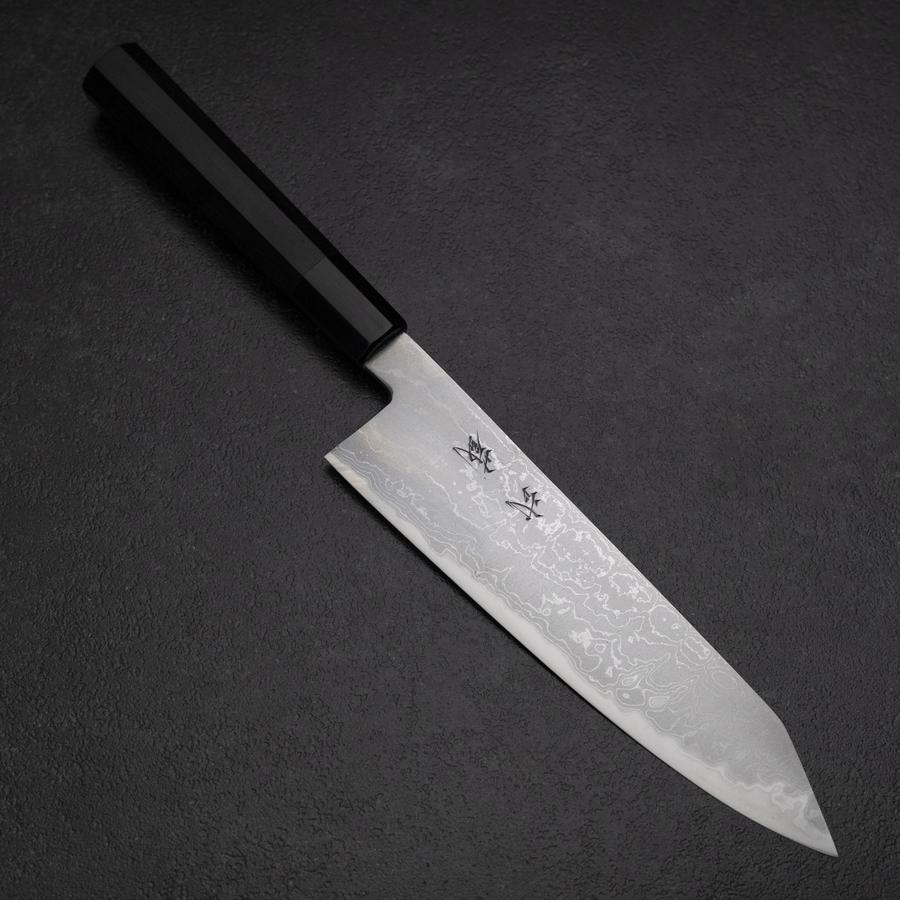 Kiritsuke Blue Steel #2 Damascus Buffalo Ebony Handle 200mm
