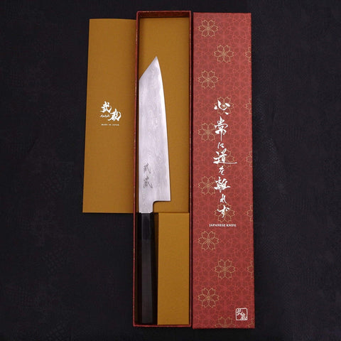 Kiritsuke Blue Steel #1 Suminagashi Buffalo Ebony Handle 200mm