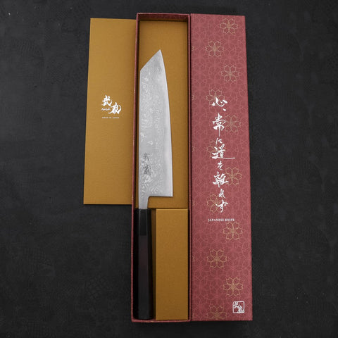 Kiritsuke Blue Steel #2 Damascus Buffalo Ebony Handle 210mm
