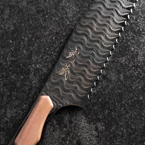 Kiritsuke Bread knife VG-10 Mirror Damascus Maple Handle 210mm - Black