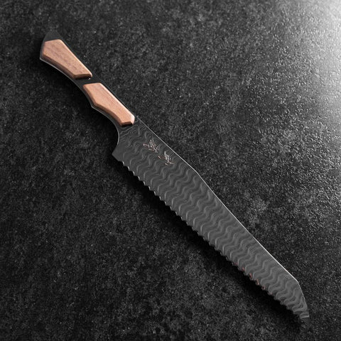 Kiritsuke Bread knife VG-10 Mirror Damascus Maple Handle 210mm - Black