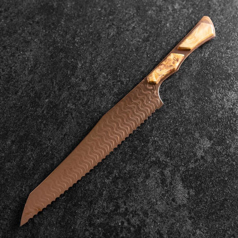 Kiritsuke Bread knife VG-10 Mirror Damascus Maple Handle 210mm - Brown