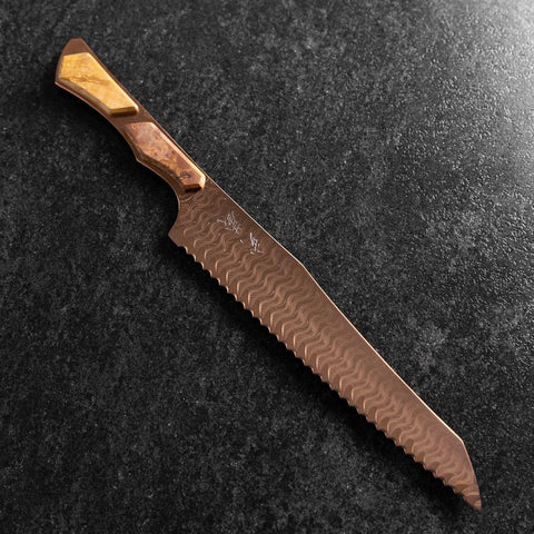 Kiritsuke Bread knife VG-10 Mirror Damascus Maple Handle 210mm - Brown