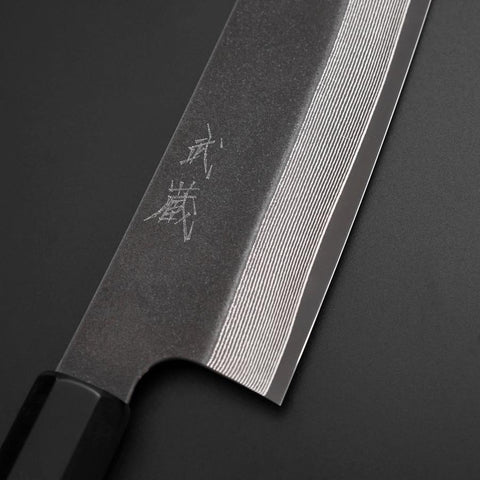 Kiritsuke Cobalt Stainless HRC62 Kurouchi Damascus  Buffalo Ebony Handle 210mm