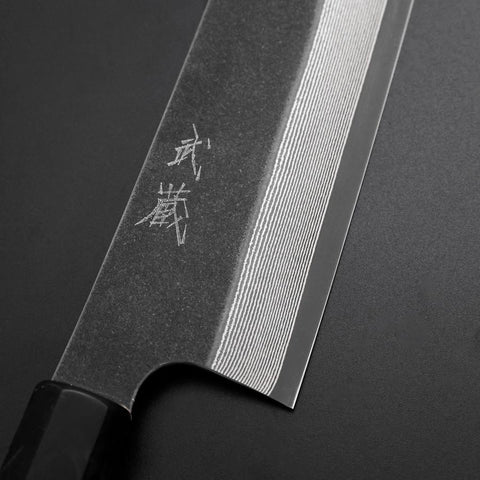 Kiritsuke Cobalt Stainless HRC62 Kurouchi Damascus  Buffalo Ebony Handle 240mm