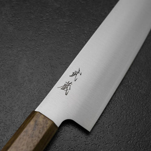 Kiritsuke Gyuto Blue Steel #2 Polished Stainless Clad Olive Handle 210mm