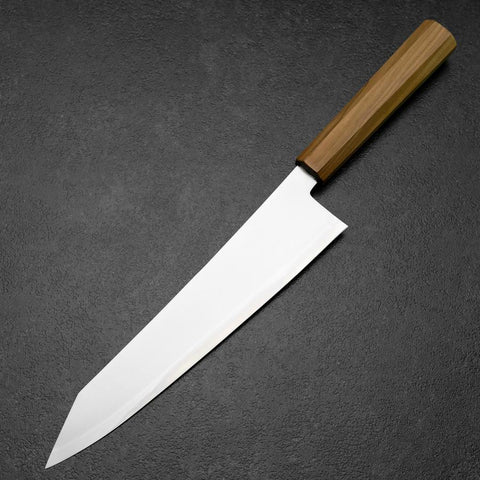Kiritsuke Gyuto Blue Steel #2 Polished Stainless Clad Olive Handle 240mm