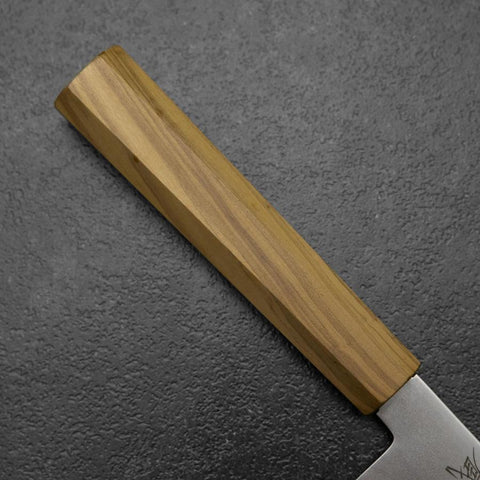 Kiritsuke Gyuto Blue Steel #2 Polished Stainless Clad Olive Handle 240mm