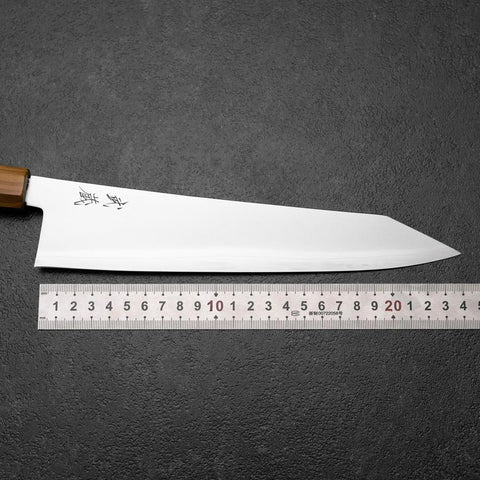 Kiritsuke Gyuto Blue Steel #2 Polished Stainless Clad Olive Handle 240mm