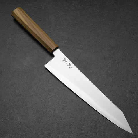 Kiritsuke Gyuto Blue Steel #2 Polished Stainless Clad Olive Handle 240mm