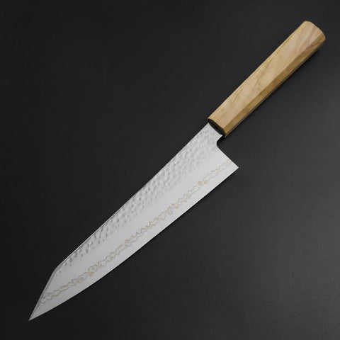 Kiritsuke Gyuto SLD Nickel Tsuchime Colored Damascus Olive Handle 210mm Limited Edition