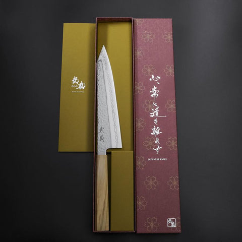 Kiritsuke Gyuto SLD Nickel Tsuchime Colored Damascus Olive Handle 210mm Limited Edition