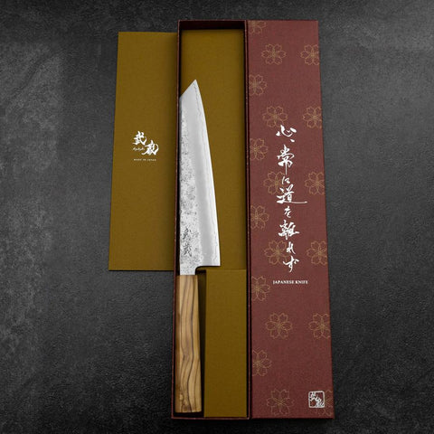 Kiritsuke Gyuto Silver Steel #3 Nashiji Olive Handle 205mm