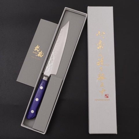 Kiritsuke Petty AUS-10 Stainless Tsuchime Western-Blue Handle 145mm