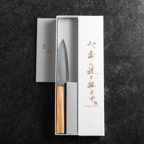 Kiritsuke Petty Silver Steel #3 Nashiji Olive Handle 125mm