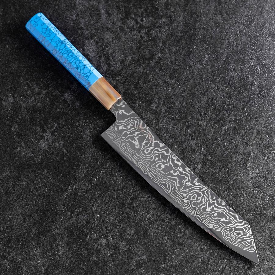 Kiritsuke Silver Steel #3 Nickel Damascus Buffalo Turquoise Handle 230mm-[Musashi]-[Japanese-Kitchen-Knives]
