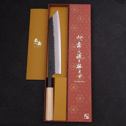 Kiritsuke Stainless Clad Blue Super Kurouchi Tsuchime Buffalo Magnolia Handle 240mm