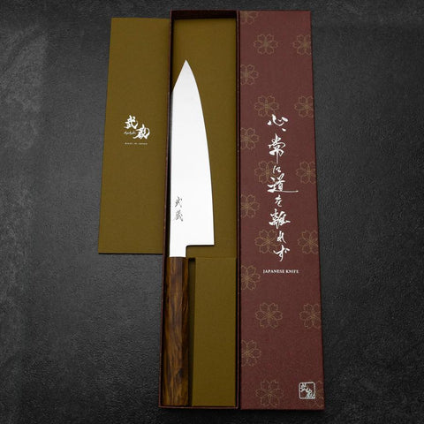 Kiritsuke VG-10 Damascus Yellow Birch Handle 210mm