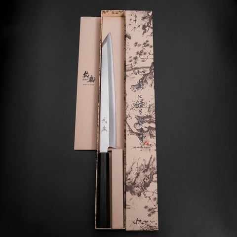 Kiritsuke Yanagiba Silver Steel #3 Kasumi Buffalo Ebony Handle 270mm