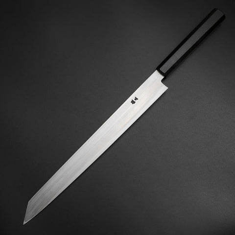 Kiritsuke Yanagiba Silver Steel #3 Kasumi Buffalo Ebony Handle 300mm