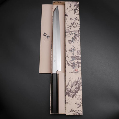 Kiritsuke Yanagiba Silver Steel #3 Kasumi Buffalo Ebony Handle 300mm