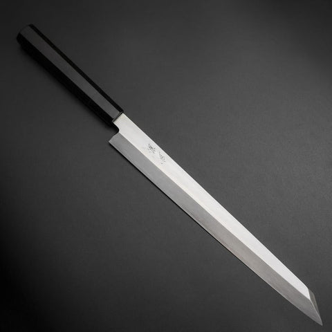 Kiritsuke Yanagiba Silver Steel #3 Kasumi Buffalo Ebony Handle 300mm