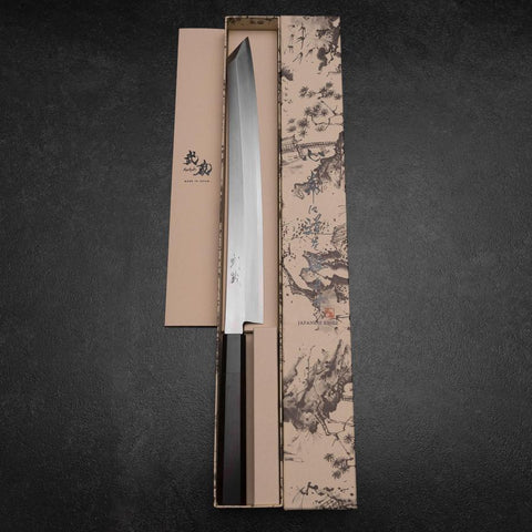 Kiritsuke Yanagiba Silver Steel #3 Kasumi Buffalo Ebony Handle 300mm (Sori)