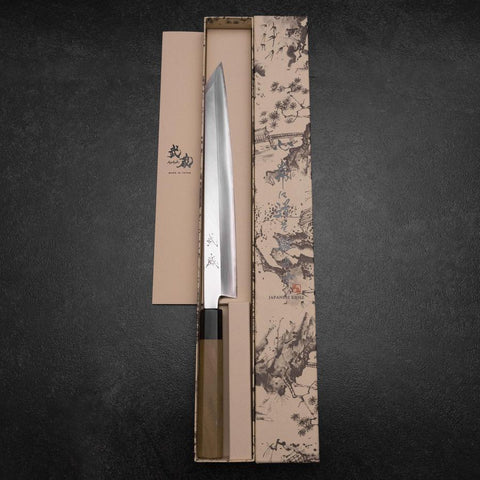 Kiritsuke Yanagiba Silver Steel #3 Kasumi Buffalo Magnolia Handle 270mm