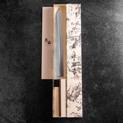 Kiritsuke Yanagiba Silver Steel #3 Kasumi Manico Bufalo Magnolia 300mm