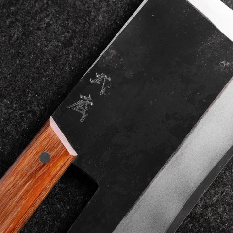 Menkiri (Noodle Knife) Blue Steel #2 Kurouchi Western Brown Handle 330mm