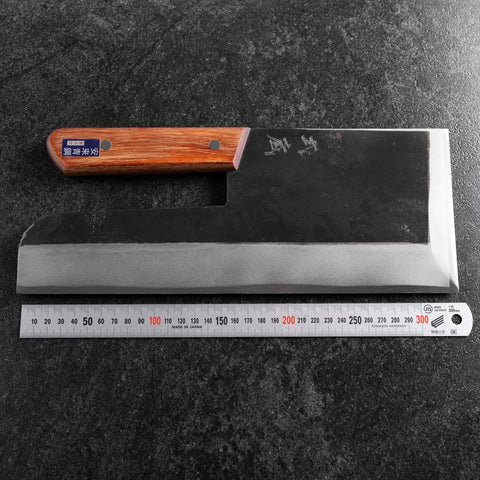 Menkiri (Noodle Knife) Blue Steel #2 Kurouchi Western Brown Handle 330mm