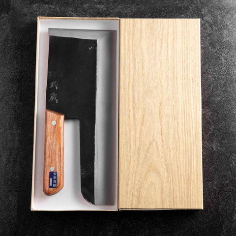 Menkiri (Noodle Knife) Blue Steel #2 Kurouchi Western Brown Handle 330mm