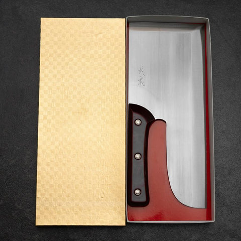 Menkiri (Noodle Knife) Blue Steel #2 Polished Red Urushi Handle 300mm