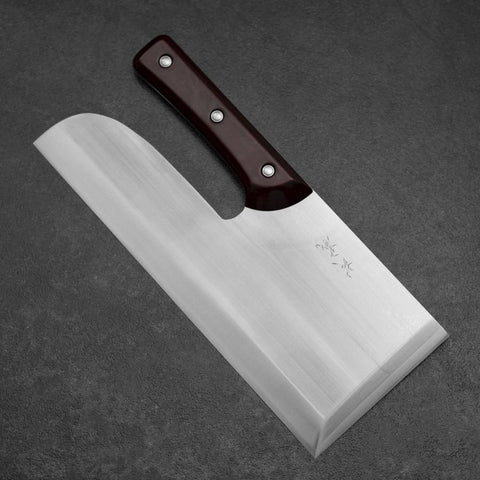 Menkiri (Noodle Knife) Blue Steel #2 Polished Red Urushi Handle 300mm