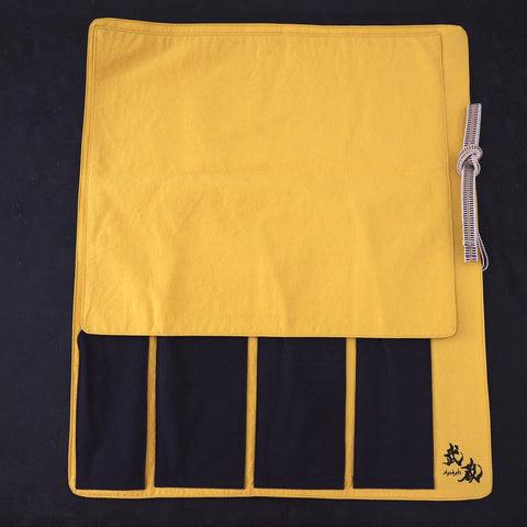 Musashi Japanese Style Kitchen Knife Roll Flowers Black 4 Pockets Handmade