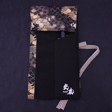 Musashi Japanese Style Kitchen Knife Roll Gold Sakura&Fan 1 Pocket Handmade