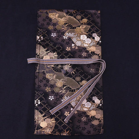 Musashi Japanese Style Kitchen Knife Roll Gold Sakura&Fan 1 Pocket Handmade