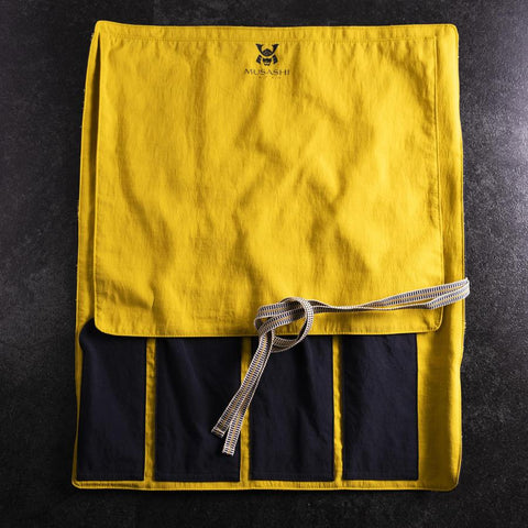 Musashi Japanese Style Kitchen Knife Roll Navy Golden Dragon 4 Pockets Handmade