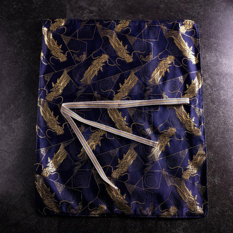 Musashi Japanese Style Kitchen Knife Roll Navy Golden Dragon 4 Pockets Handmade