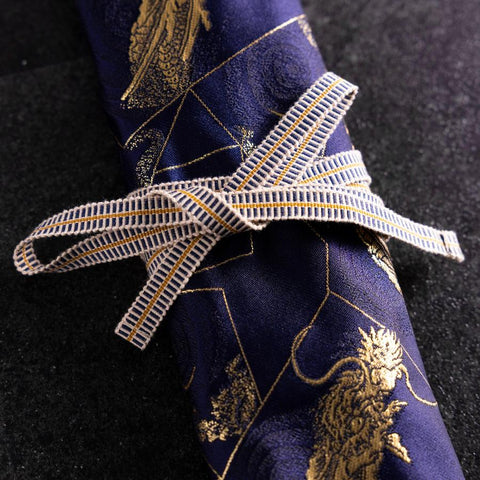 Musashi Japanese Style Kitchen Knife Roll Navy Golden Dragon 4 Pockets Handmade