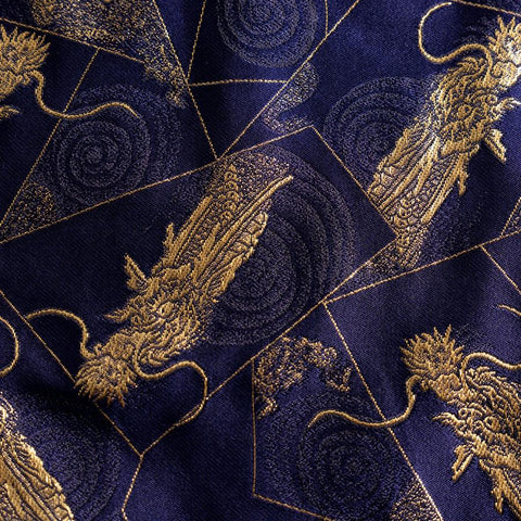 Musashi Japanese Style Kitchen Knife Roll Navy Golden Dragon 4 Pockets Handmade