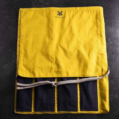 Musashi Japanese Style Kitchen Knife Roll Navy Golden Tora (Tiger) 4 Pockets Handmade