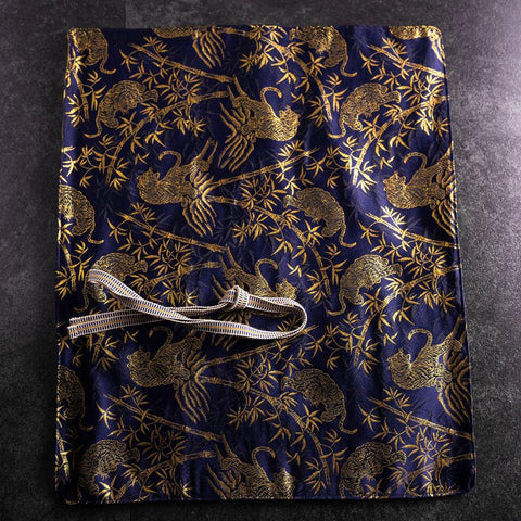 Musashi Japanese Style Kitchen Knife Roll Navy Golden Tora (Tiger) 4 Pockets Handmade