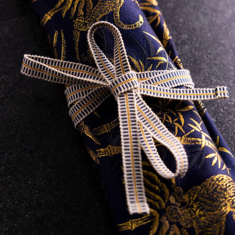 Musashi Japanese Style Kitchen Knife Roll Navy Golden Tora (Tiger) 4 Pockets Handmade