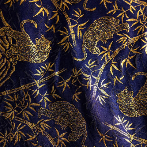 Musashi Japanese Style Kitchen Knife Roll Navy Golden Tora (Tiger) 4 Pockets Handmade
