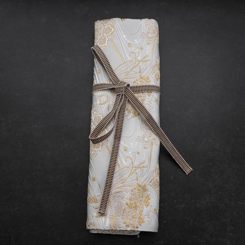Musashi Japanese Style Kitchen Knife Roll White-Golden Phoenix  4 Pockets Handmade