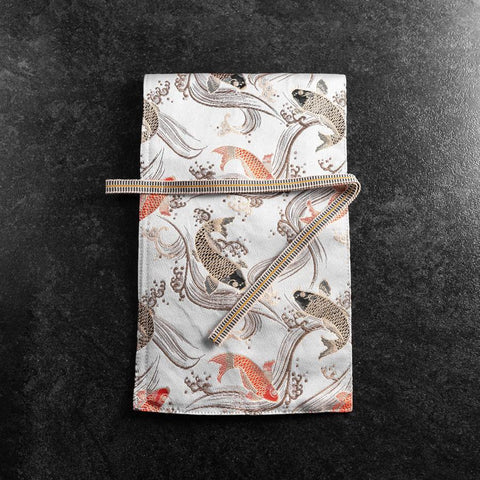 Musashi Japanese Style Kitchen Knife Roll White Koi 1 Pocket Handmade
