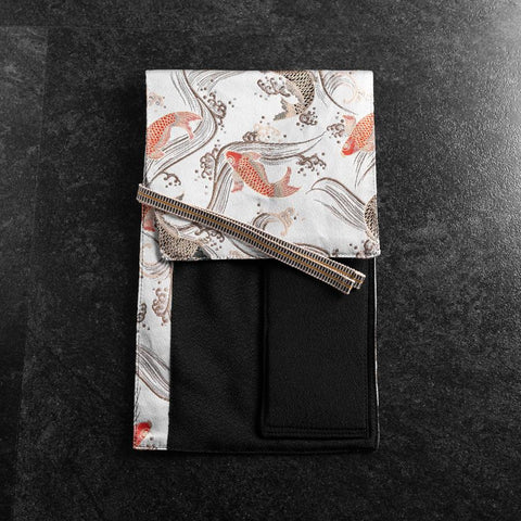 Musashi Japanese Style Kitchen Knife Roll White Koi 1 Pocket Handmade