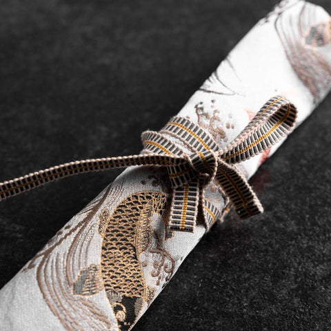 Musashi Japanese Style Kitchen Knife Roll White Koi 1 Pocket Handmade