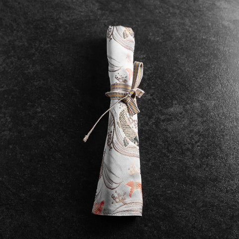 Musashi Japanese Style Kitchen Knife Roll White Koi 1 Pocket Handmade